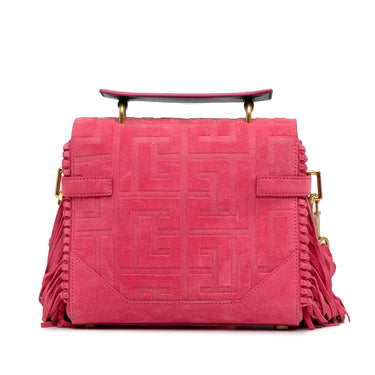 Pink Balmain Fringed Embossed Suede B-Buzz 23 Handle Bag Satchel - Designer Revival