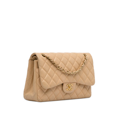 Tan Chanel Jumbo Classic Lambskin Double Flap Shoulder Bag - Designer Revival