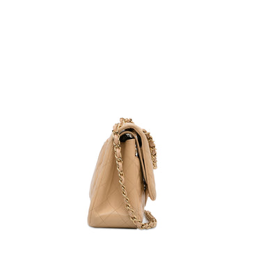 Tan Chanel Jumbo Classic Lambskin Double Flap Shoulder Bag
