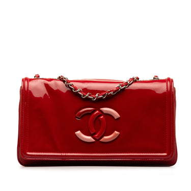Red Chanel CC Lipstick Patent Flap Shoulder Bag