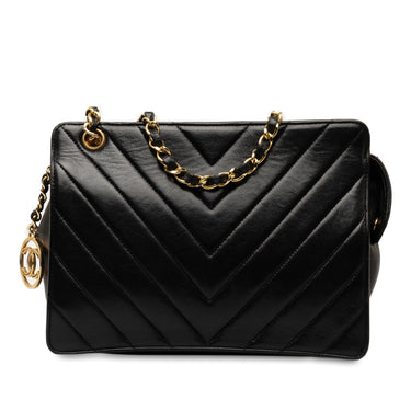 Black Chanel Chevron Lambskin Shoulder Bag - Designer Revival
