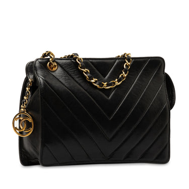 Black Chanel Chevron Lambskin Shoulder Bag - Designer Revival