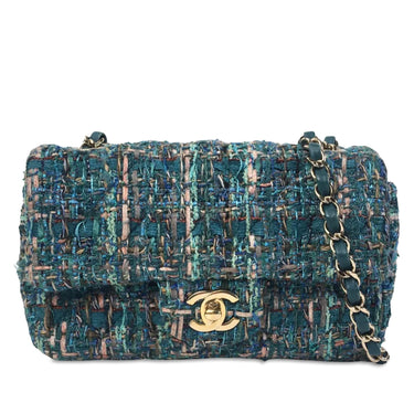 Blue Chanel Mini Classic Rectangular Tweed Flap Bag - Designer Revival