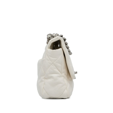 White Chanel Medium 19 Lambskin Flap Satchel - Designer Revival