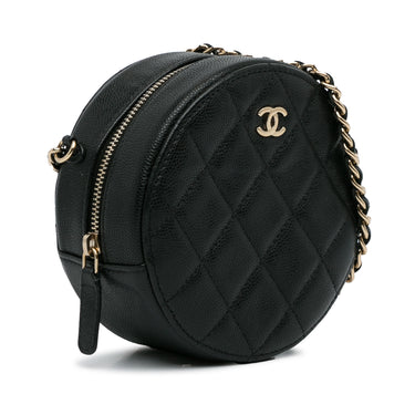 Black Chanel CC Caviar Round Chain Crossbody - Designer Revival