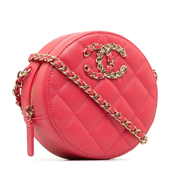 Pink Chanel 19 Round Caviar Clutch With Chain Crossbody Bag - Designer Revival