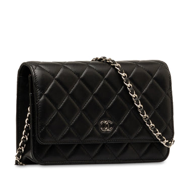 Black Chanel CC Classic Lambskin Wallet On Chain Crossbody Bag