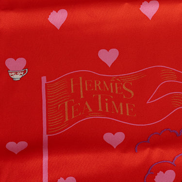 Red Hermes Tea Time Medaillons Silk Scarf Scarves - Designer Revival