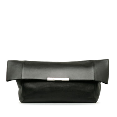 Black Celine Leather Foldover Clutch - Designer Revival