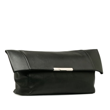 Black Celine Leather Foldover Clutch - Designer Revival