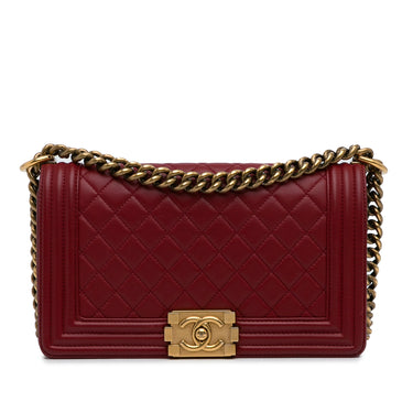 Red Chanel Medium Lambskin Boy Flap Bag - Designer Revival
