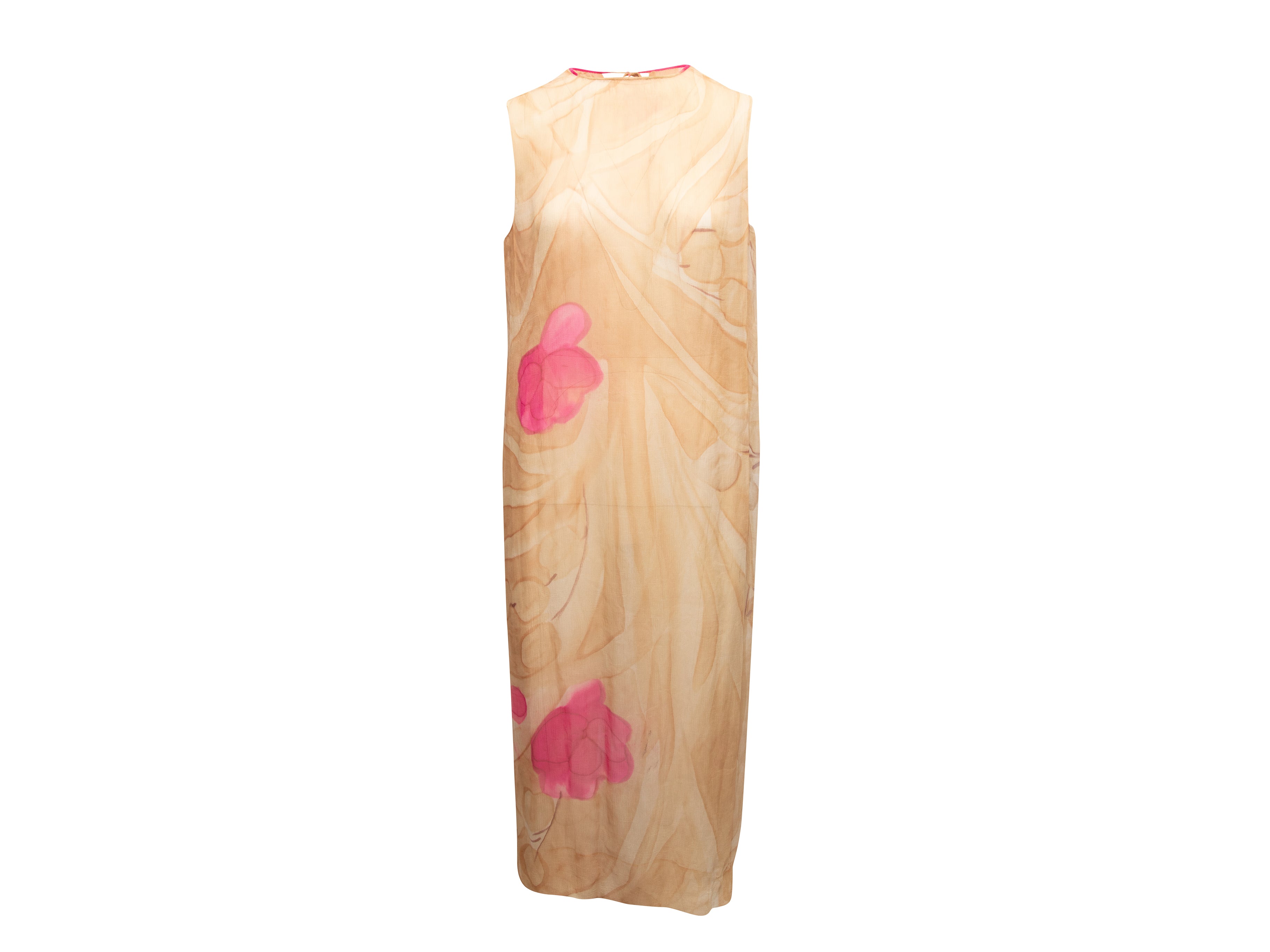 Vintage Beige & Pink Silk Sleeveless Smock Size S - Designer Revival