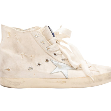 White & Silver Golden Goose Canvas High-Top Sneakers Size 39