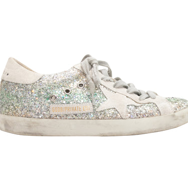 Silver & White Golden Goose Low-Top Glitter Sneakers