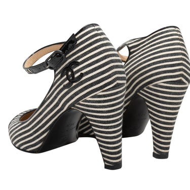 Black & White Chanel Striped Cap-Toe Pumps Size 36.5 - Designer Revival