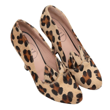 Tan & Multicolor Minna Parika Ponyhair Leopard Print Pumps Size 39