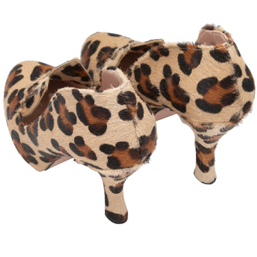 Tan & Multicolor Minna Parika Ponyhair Leopard Print Pumps Size 39