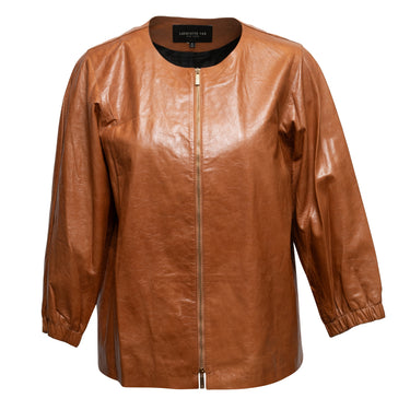 Brown Lafayette 148 Leather Collarless Jacket Size US M - Designer Revival