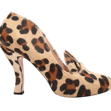 Tan & Multicolor Minna Parika Ponyhair Leopard Print Pumps Size 39