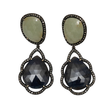 Multicolor Bavna Sapphire, Diamond & Faceted Gemstone Drop Earrings - Designer Revival