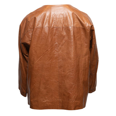 Brown Lafayette 148 Leather Collarless Jacket Size US M