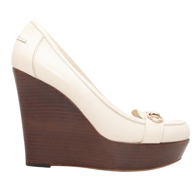 White Gucci Leather Platform Wedges Size 38.5
