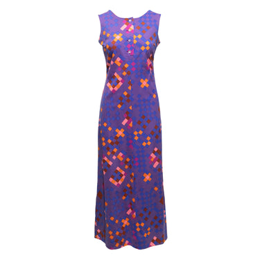 Vintage Purple & Multicolor Lanvin Geometric Print Maxi Dress Size FR 42