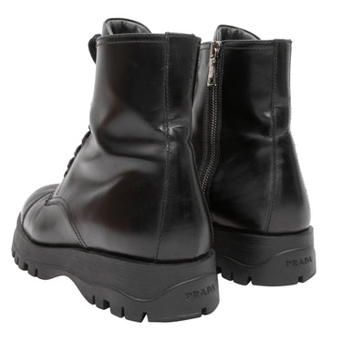 Black Prada Leather Combat Boots Size 39