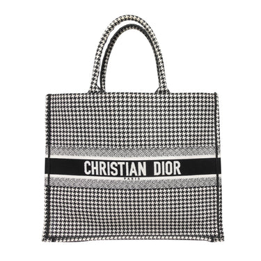 Black & White Christian Dior Medium Houndstooth Book Tote - Designer Revival