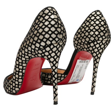 Black & Silver Christian Louboutin Pointed-Toe Patterned Pumps Size 38.5