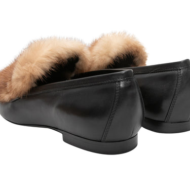 Black & Brown Louis Vuitton Leather & Mink Fur Monogram Loafers Size 39 - Designer Revival
