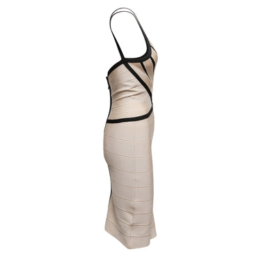 Cream & Black Herve Leger Sleeveless Bandage Dress Size US S - Designer Revival