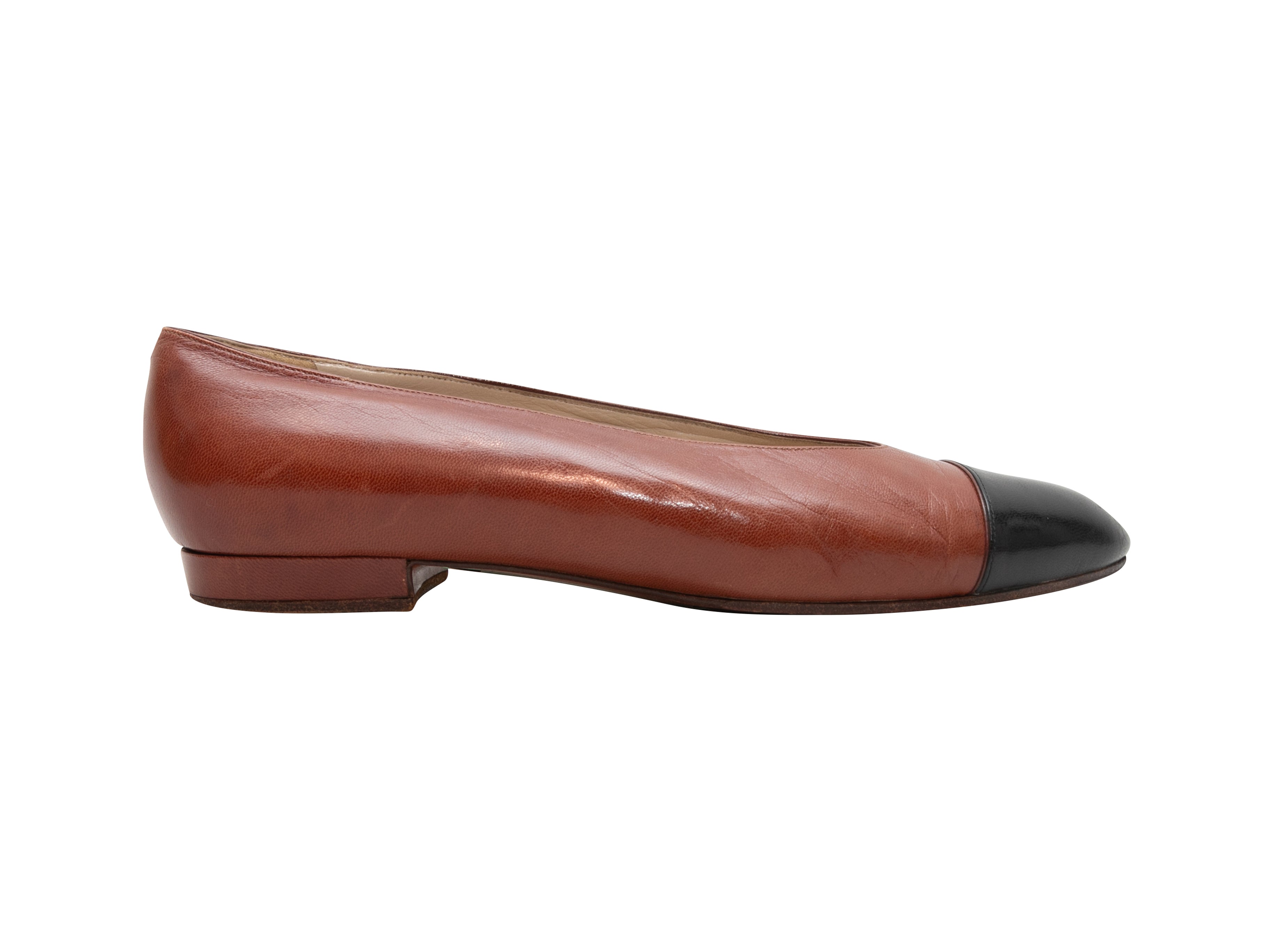 Vintage Brown & Black Chanel Cap-Toe Ballet Flats Size 36.5 - Designer Revival