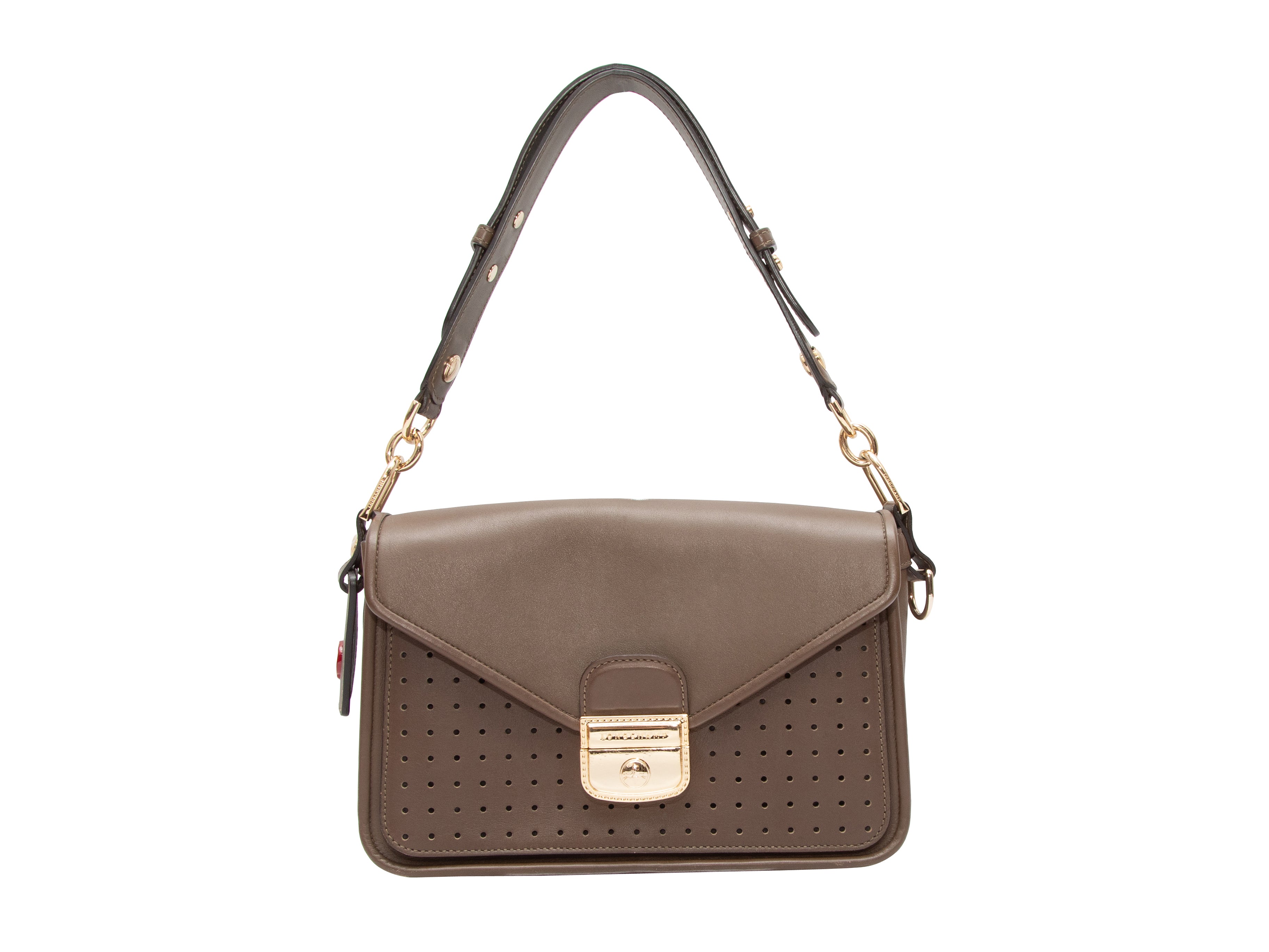 Khaki Longchamp Perforated Leather Shoulder Bag – Designer Revival