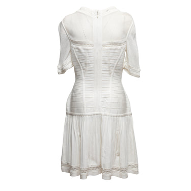 White Herve Leger Mesh-Accented Pleated Dress Size US M - Designer Revival
