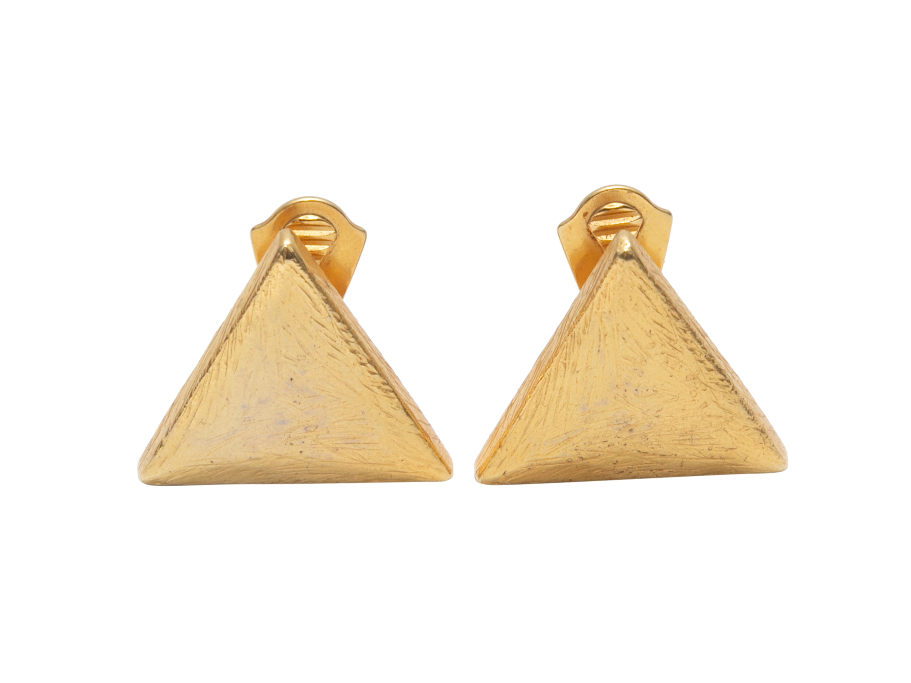 Vintage Gold-Tone Yves Saint Laurent Triangular Clip-On Earrings - Designer Revival