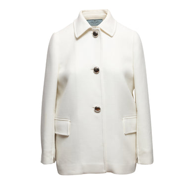 White Prada Wool Jacket Size IT 42 - Designer Revival