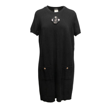 Black Chanel Fall/Winter 2009 Short Sleeve Cashmere Dress Size FR 50 - Designer Revival