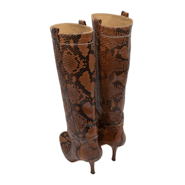 Brown Valentino Knee-High Snakeskin Boots Size 39 - Designer Revival