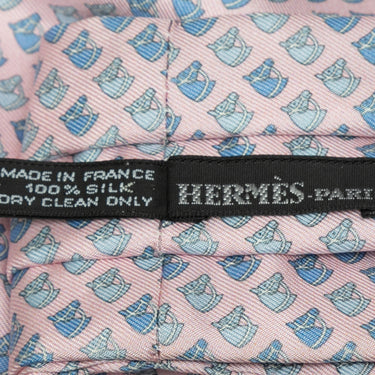 Light Pink & Light Blue Hermes Horse Print Silk Tie