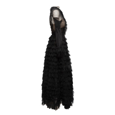 Vintage Black Oscar de la Renta Sheer Tiered Evening Gown Size S - 127-0Shops Revival