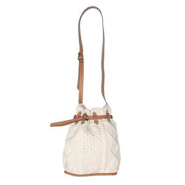 Ivory & Tan Polo Ralph Lauren Cable Knit Bucket Bag - Designer Revival