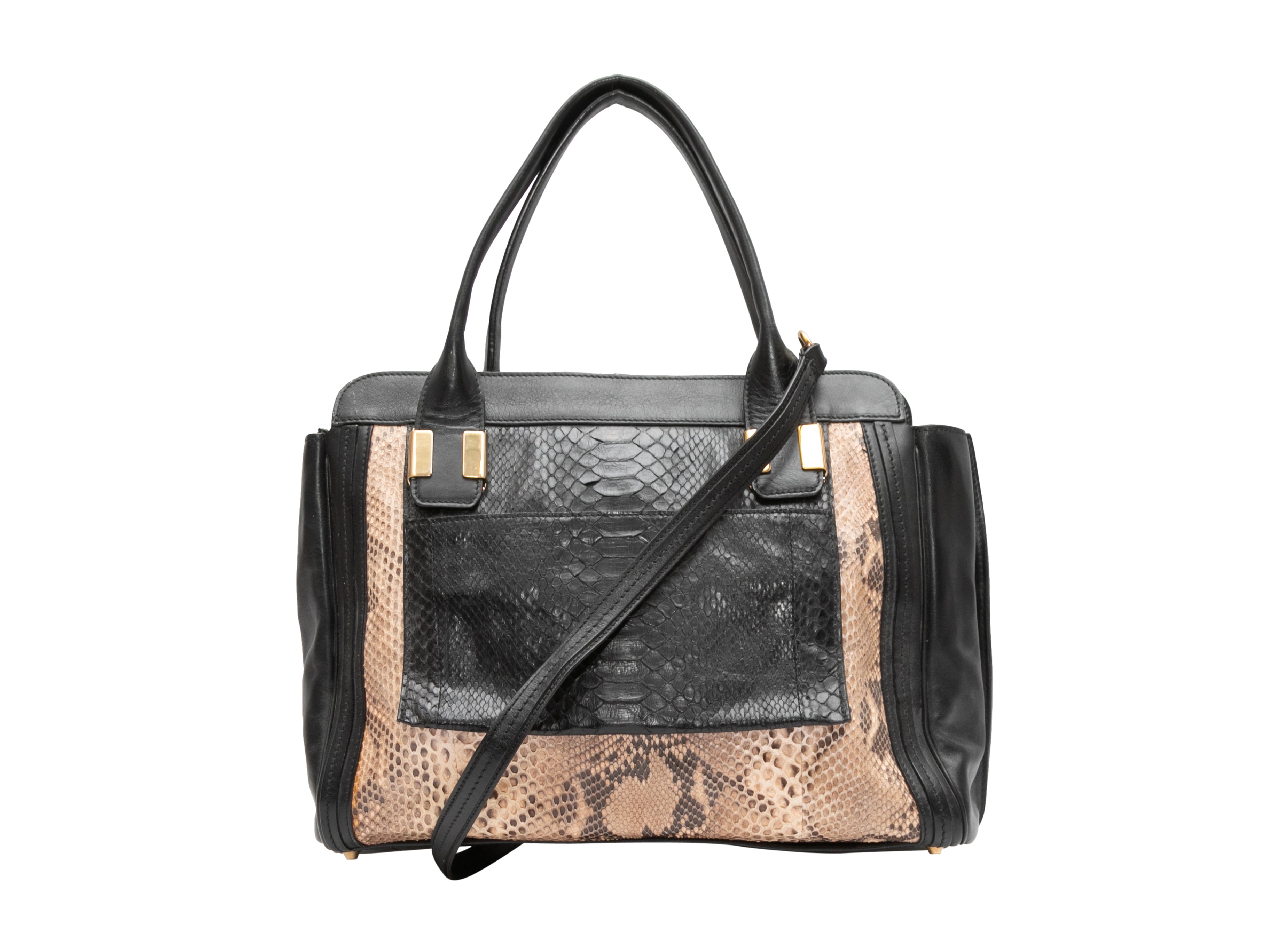 Black & Beige Chloe Leather & Python Tote Bag - Designer Revival