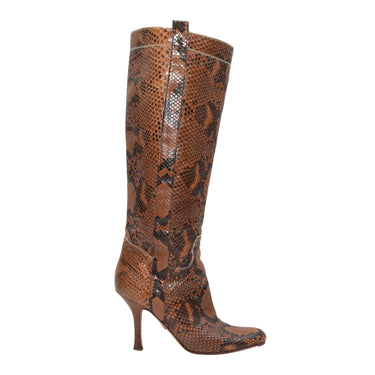 Brown Valentino Knee-High Snakeskin Boots onto Size 39 - Atelier-lumieresShops Revival