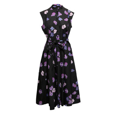 Black & Purple Prada Pansy Printed Dress Size IT 46 - Designer Revival