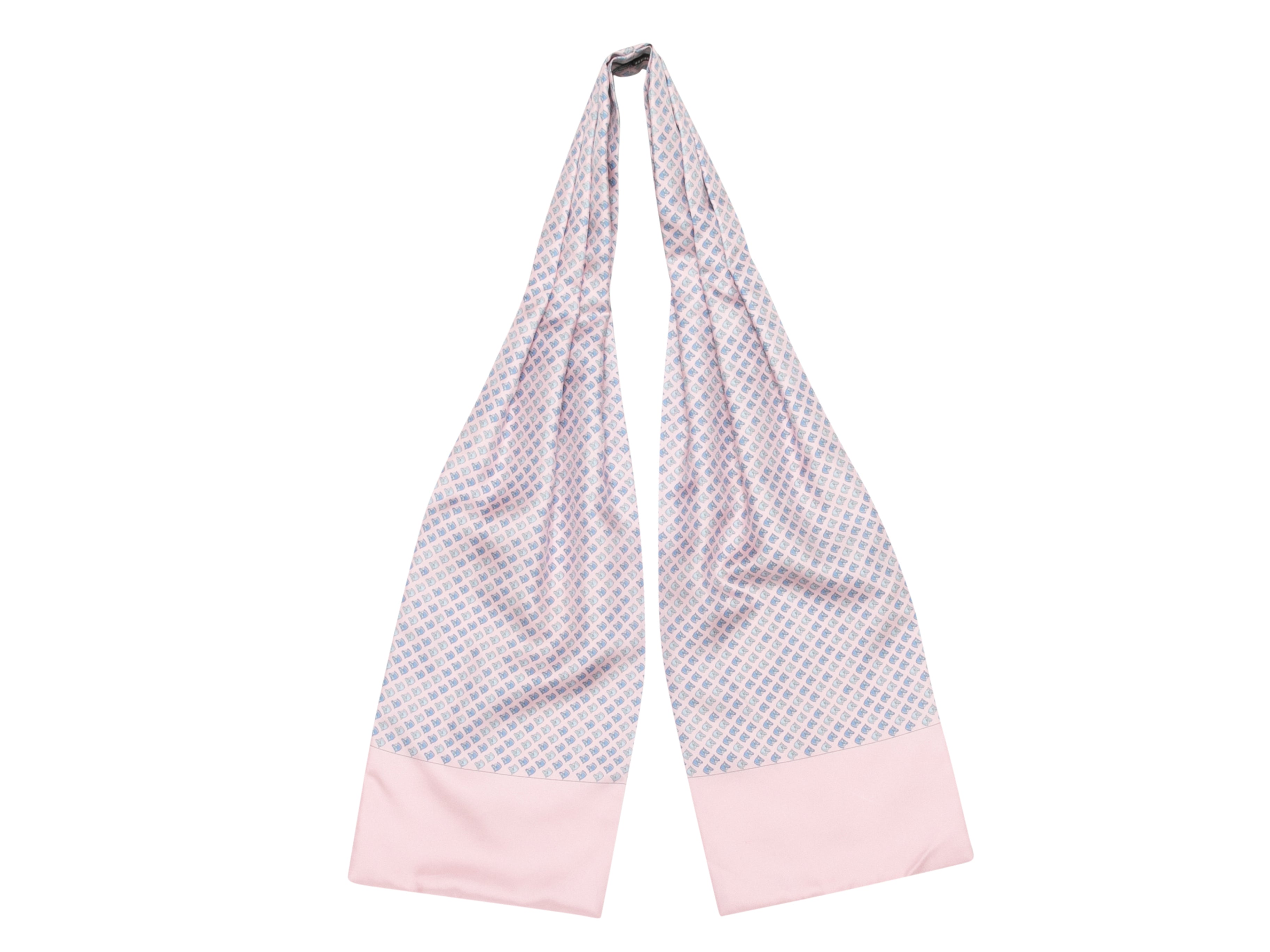 Light Pink & Light Blue Hermes Horse Print Silk Tie - Designer Revival