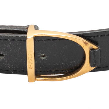 Black Hermes Skinny Leather Belt Size US XS - Designer Revival