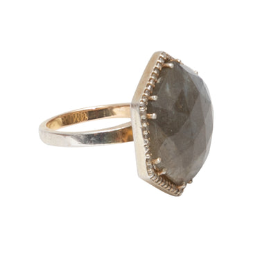Gold Jennifer Miller Labradorite & Diamond Hexagon Ring - Designer Revival