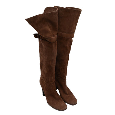 Brown Sergio Rossi Knee-High Suede Boots Size 39.5 - Designer Revival