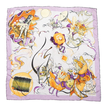 White & Multicolor Prada Silk Fairy Print Scarf - Designer Revival